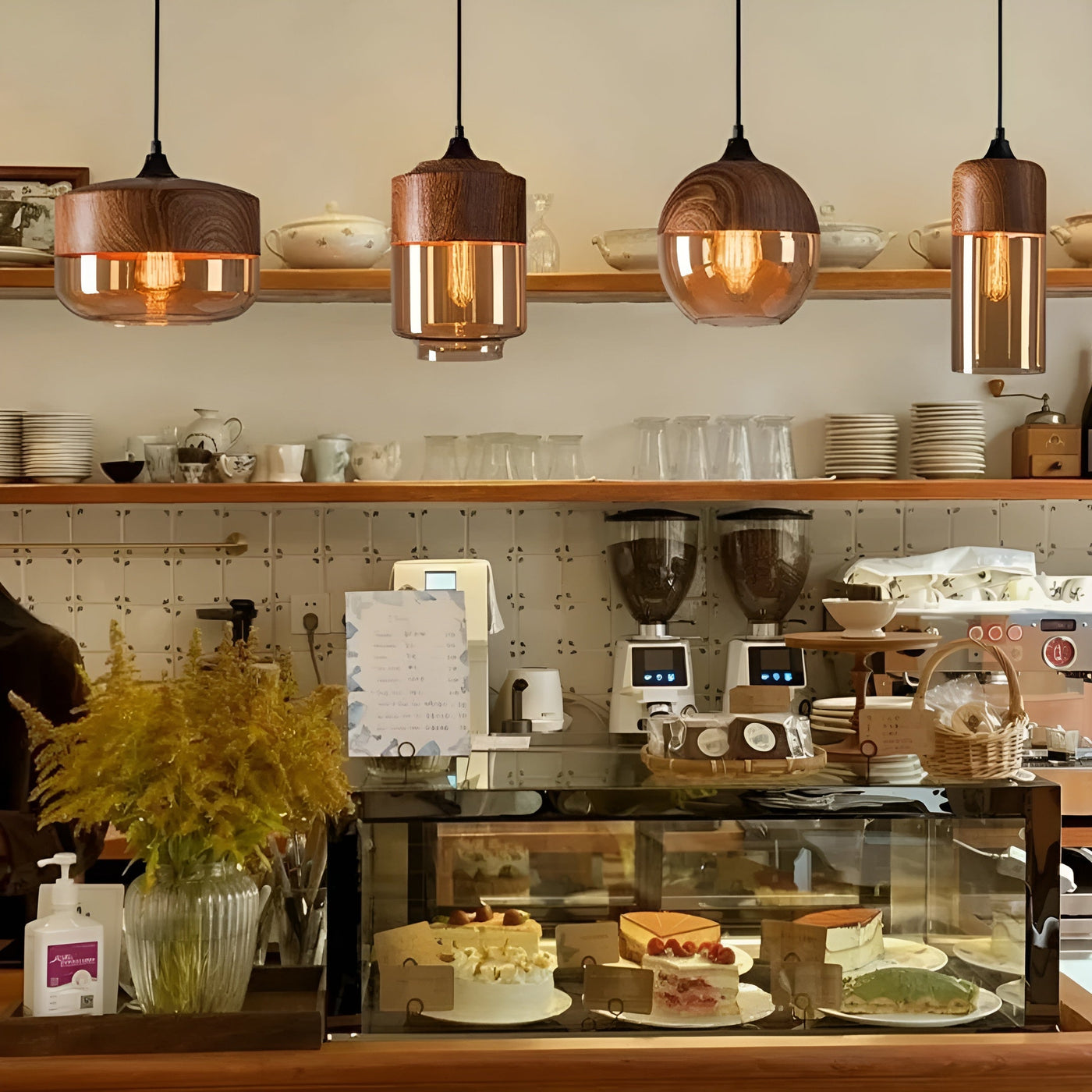 ModiGlass Light - Moderne Holzleuchte aus getöntem Glas