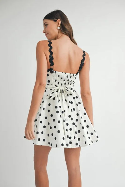 MABLE Polka Dot Mini Dress with Ricrac Trim Strap