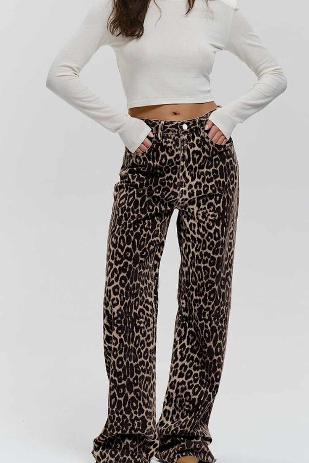 Leopard Wide Leg Pants with Pockets