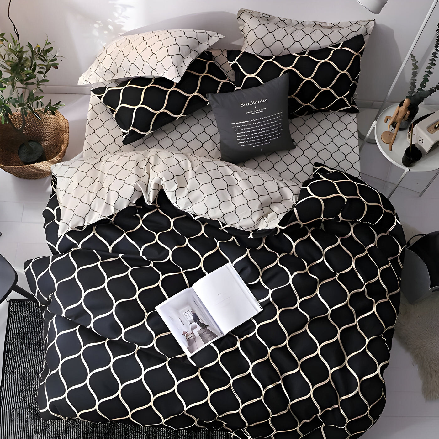 BlackBliss - Modernes Schwarzes Bettbezugs-Set