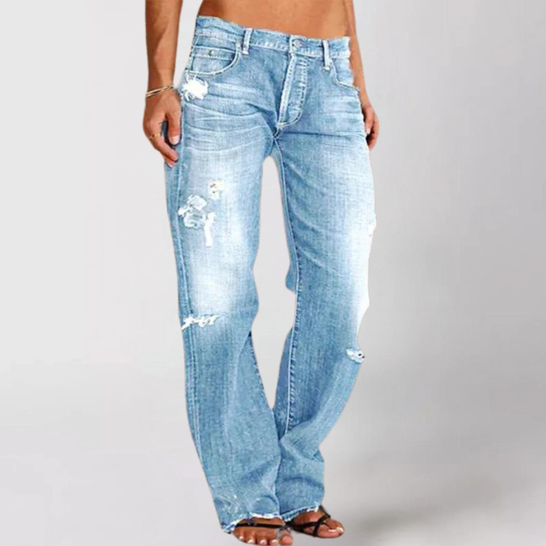 Denim-Jeans für Damen mit weitem Bein und tiefer Taille - Caelithia