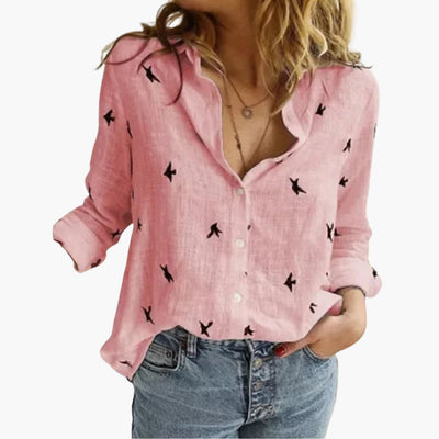 Langarm Damen-Bluse - Vintage Stil mit großen Punkten