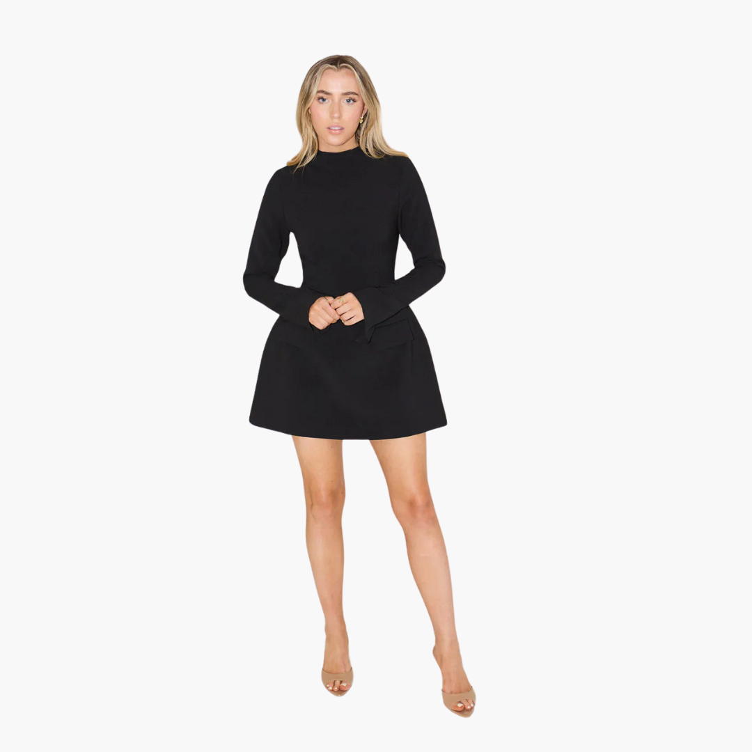 Mini Kleid für Damen mit langen Ärmeln und Stehkragen