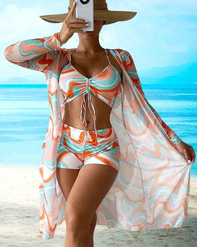 Heidi-Mode | Stilvolle 3-teilige Bikini-Set mit Blumendruck