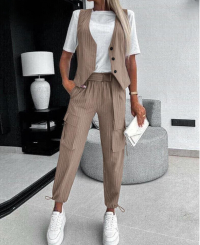 Laura Asymmetrical Set | Stilvolles, trendiges 2-teiliges Set mit Weste und Hose