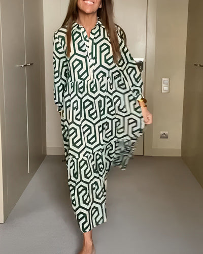 Heidi-Mode | Lässiges Maxi-Kleid Mit Langen Ärmeln Und Druck