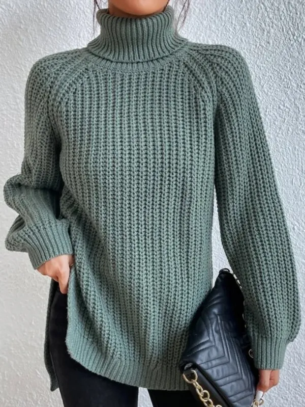 Helena | Rollkragenpullover aus Baumwolle mit Raglanärmeln und geteiltem Saum