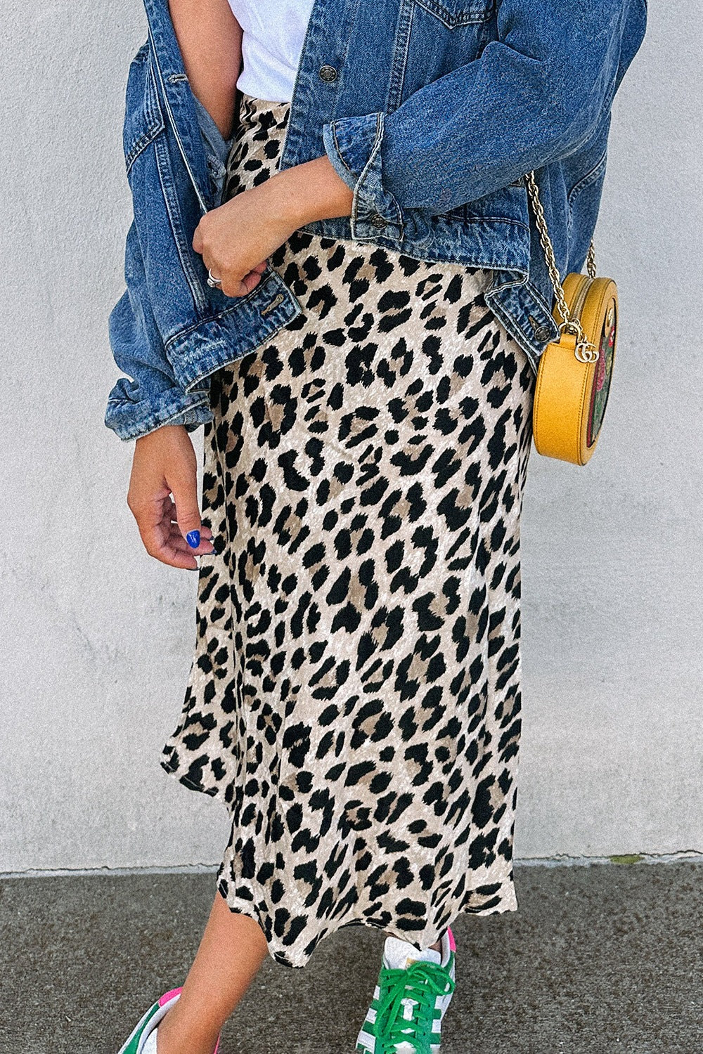 Leopard High Waist Midi Skirt