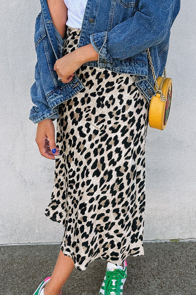 Leopard High Waist Midi Skirt