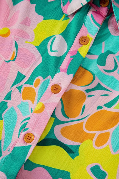 Button Down Floral Puff Sleeve Babydoll Dress