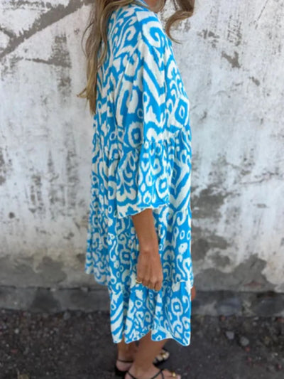 Full Size Printed Notched Half Sleeve Dress Plus Size