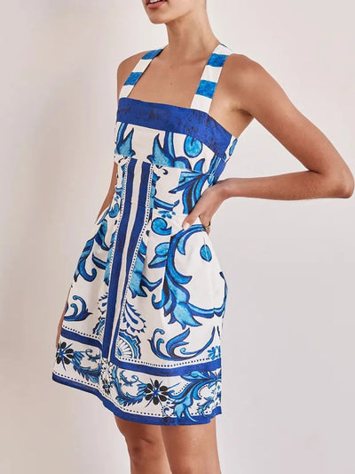 Printed Square Neck Midi Dress
