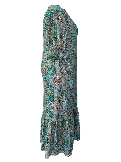 Full Size Bohemian Paisley Print Ruffle Hem Midi Dress Plus Size