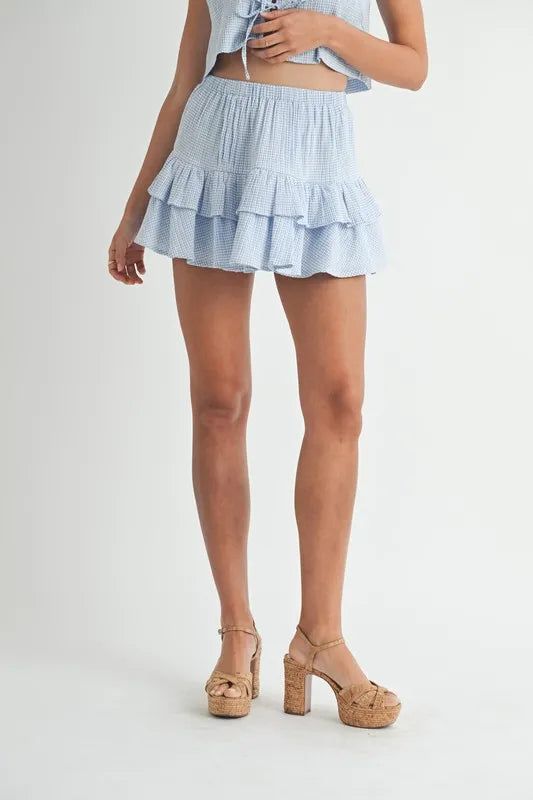 MABLE Gingham Plaid Crop Top and Mini Skirt Set