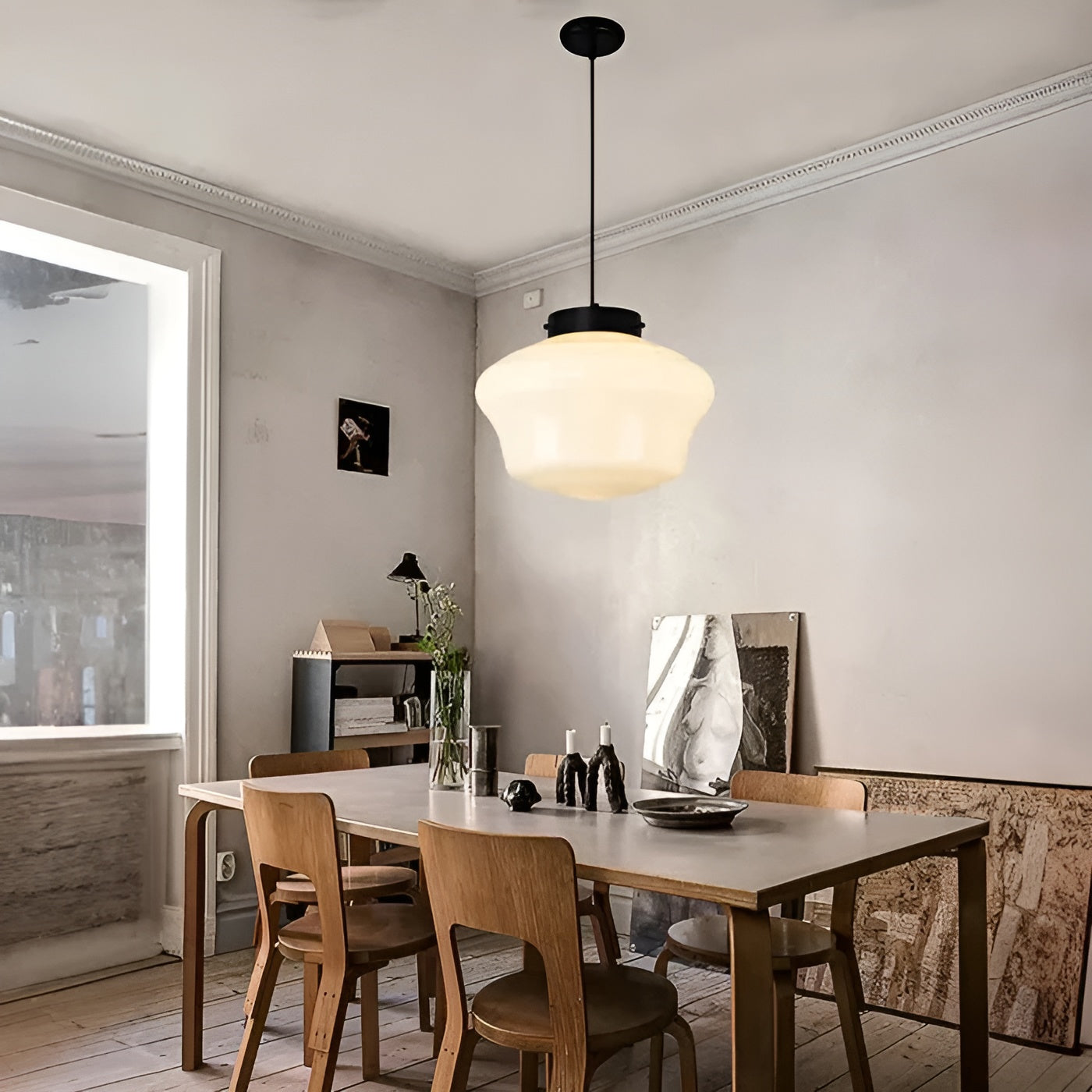 Hängelampe aus Milchglas – Vintage Design mit Geometrischem Glas