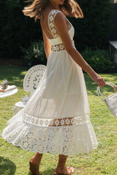 Lace Detail Square Neck Midi Cami Dress