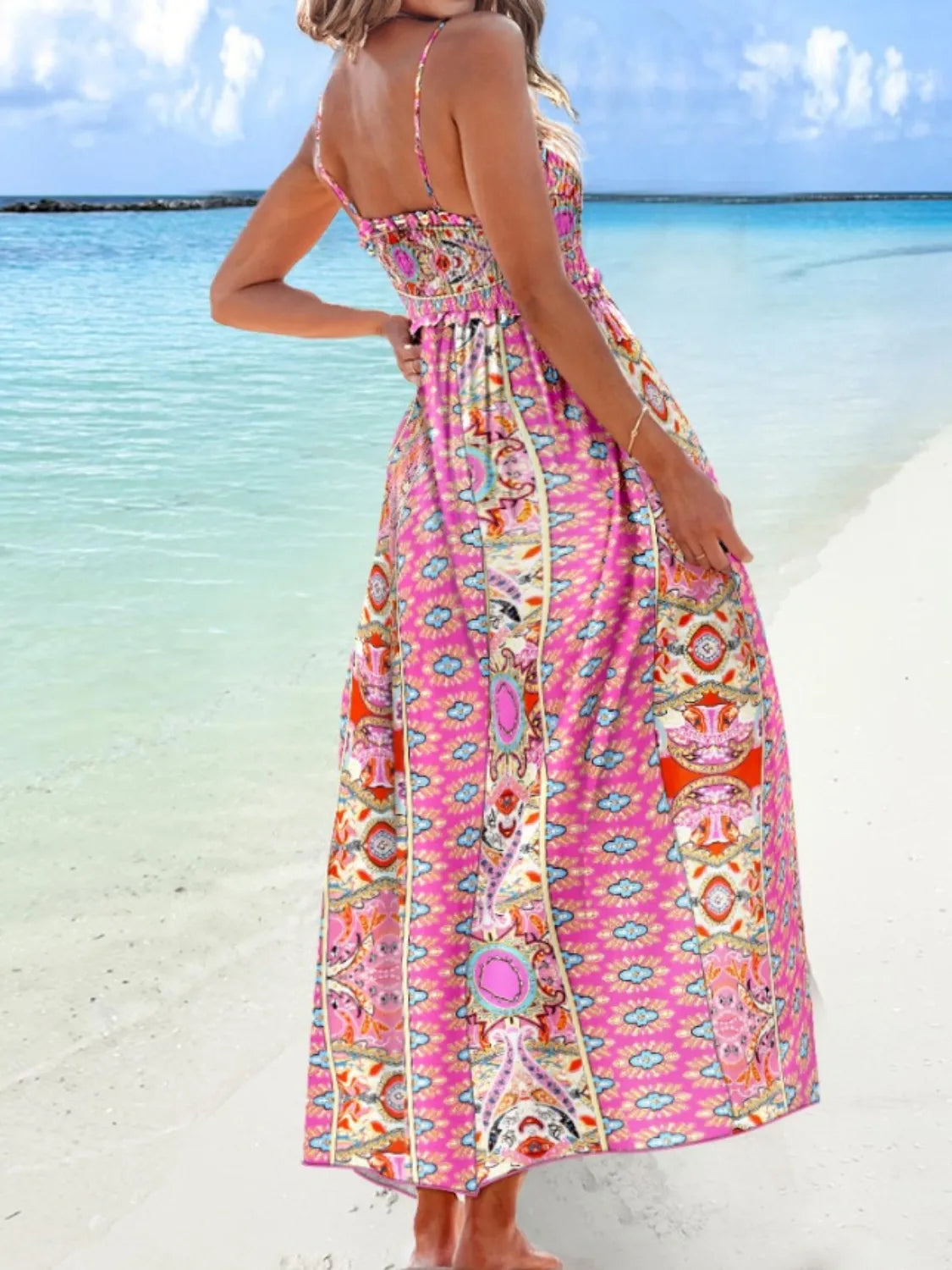 Printed Smocked Maxi Cami Dress