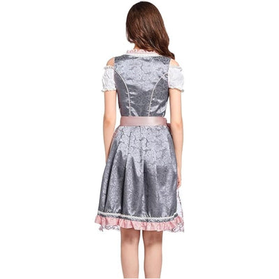 Oktoberfest Gray Dirndl Dress with Pink Lace Apron