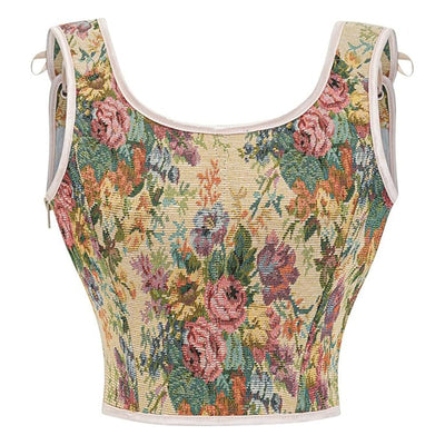 Floral Lace-up Front Vest U-Back Corset