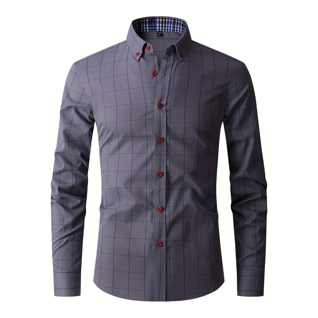 Herren Kariert Knopf Daunen Hemd | Langarm
