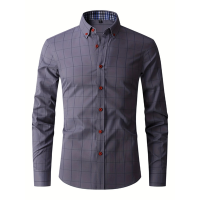 Herren Kariert Knopf Daunen Hemd | Langarm