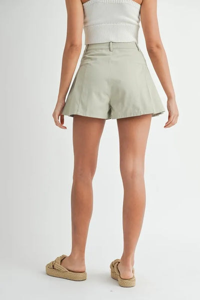 MABLE Pleated High Waist Twill Shorts