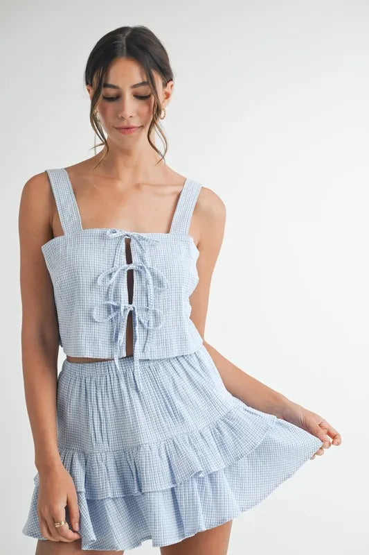 MABLE Gingham Plaid Crop Top and Mini Skirt Set