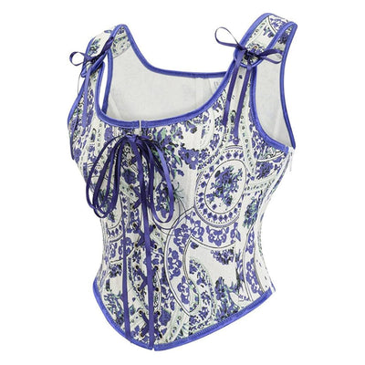 Paisley Floral Lace-Up Front U-Back Corset Top