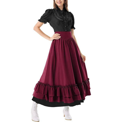 Renaissance Elastic Waist Double-Layer Maxi Skirt