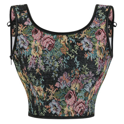 Floral Lace-up Front Vest U-Back Corset
