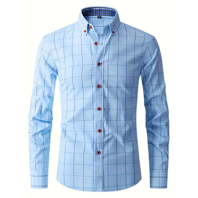 Herren Kariert Knopf Daunen Hemd | Langarm