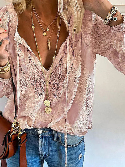 Heidi-Mode | V-Ausschnitt Spitzen Chiffon Bluse