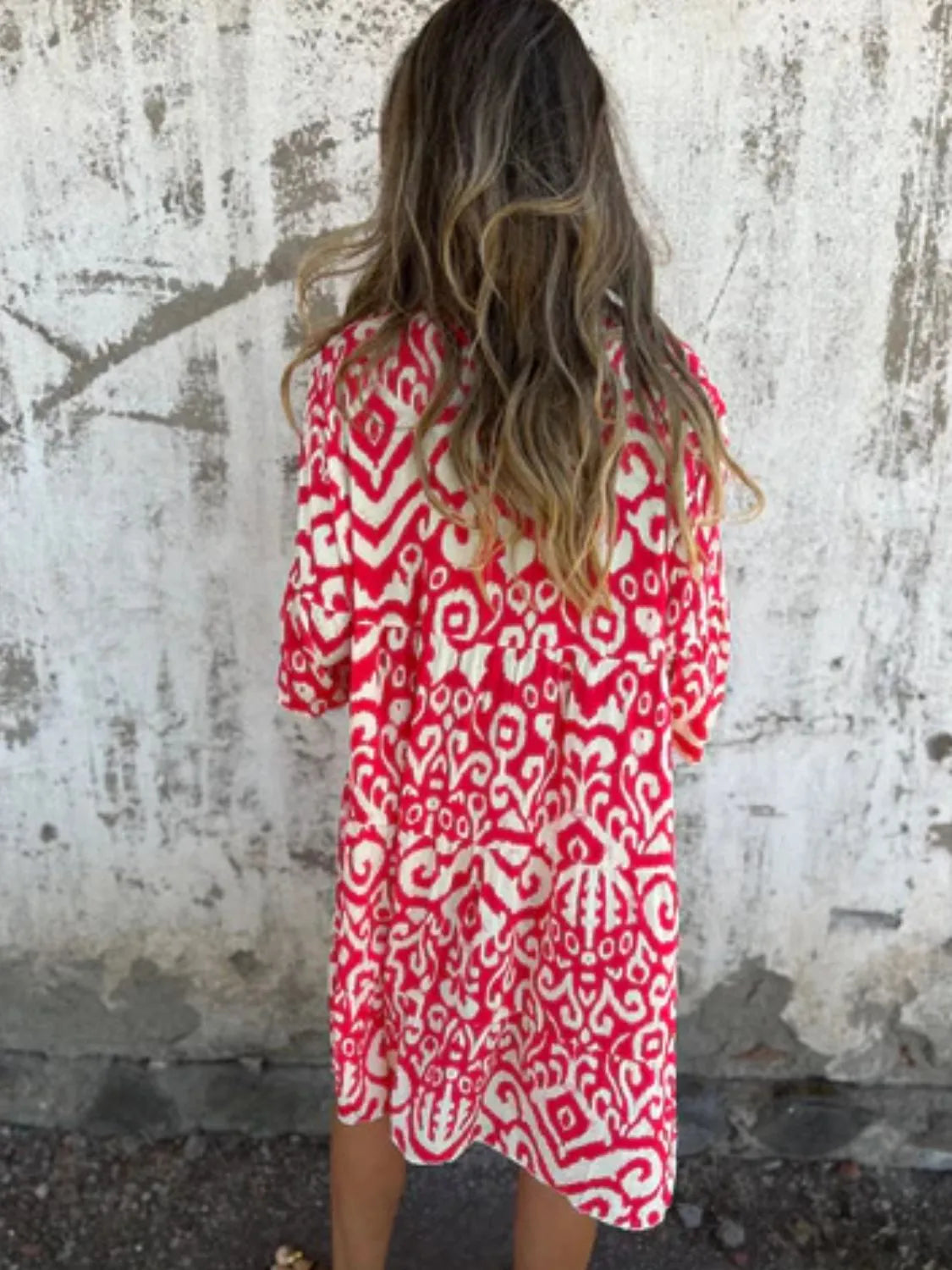 Full Size Printed Notched Half Sleeve Dress Plus Size