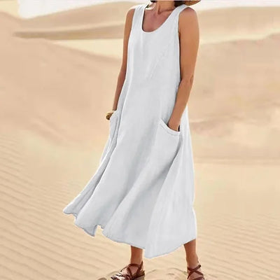 Amelia | Elegantes Leinenkleid mit elastischen Taschen