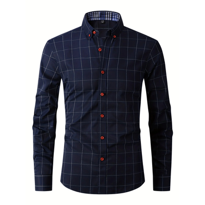 Herren Kariert Knopf Daunen Hemd | Langarm