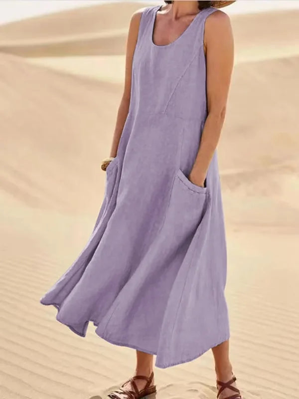 Amelia | Elegantes Leinenkleid mit elastischen Taschen