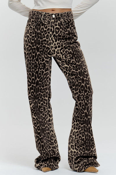 Leopard Wide Leg Pants with Pockets