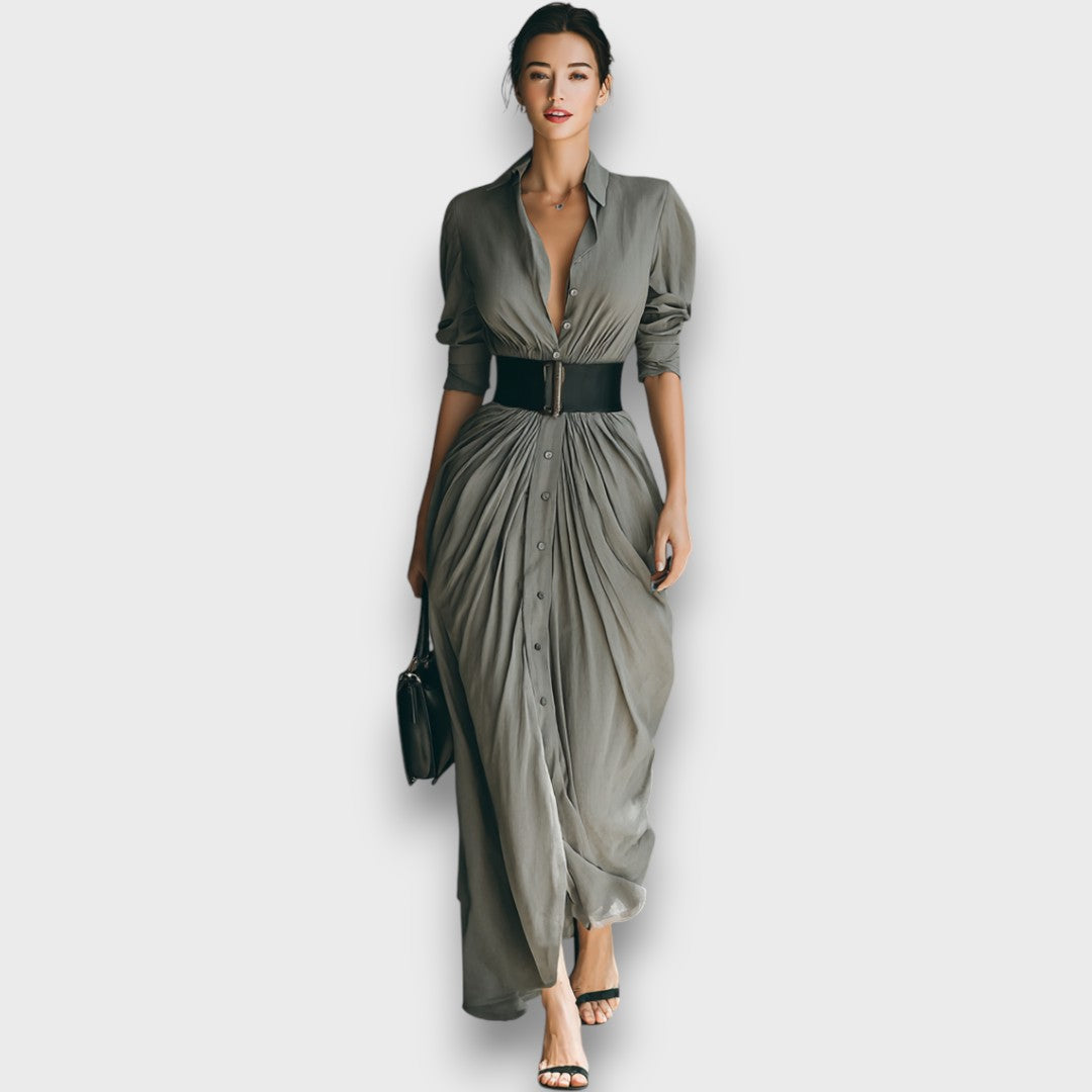 Marlenia – Maxikleid mit Kragen und Bindegürtel