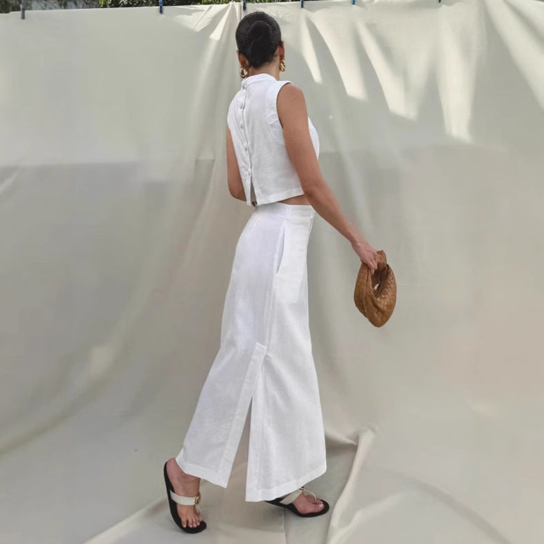 Mia | Set aus ärmellosem Top mit Stehkragen und langem Rock mit Schlitz