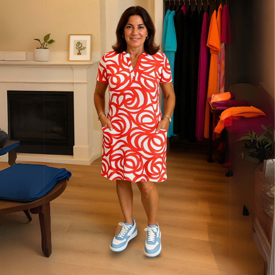 Monique | Kleid mit modischem Print und V-Ausschnitt