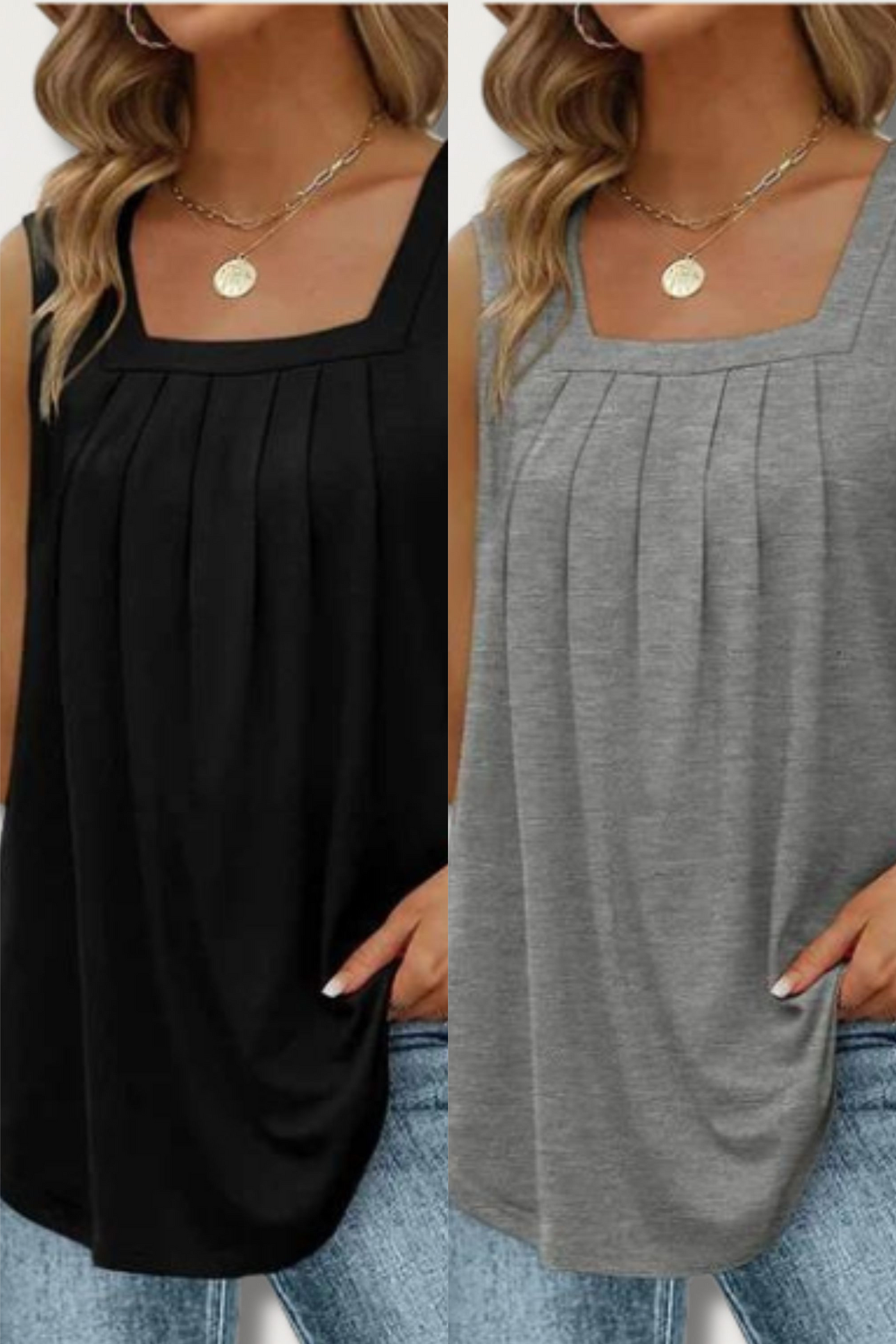 Heidi-Mode | Lässiges Falten Quadrat-Ausschnitt Top