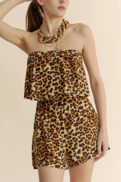 Davi & Dani Leopard Animal Print Tube Romper