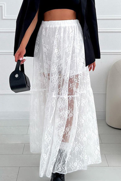 Lace Elastic Waist Maxi Skirt