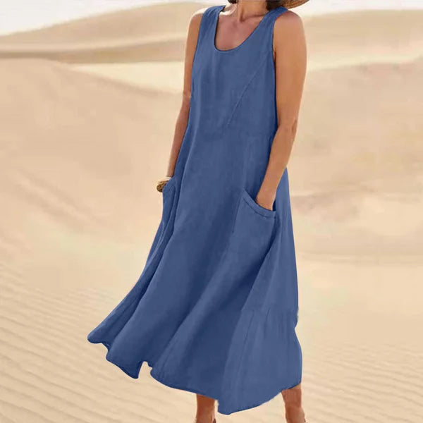Amelia | Elegantes Leinenkleid mit elastischen Taschen