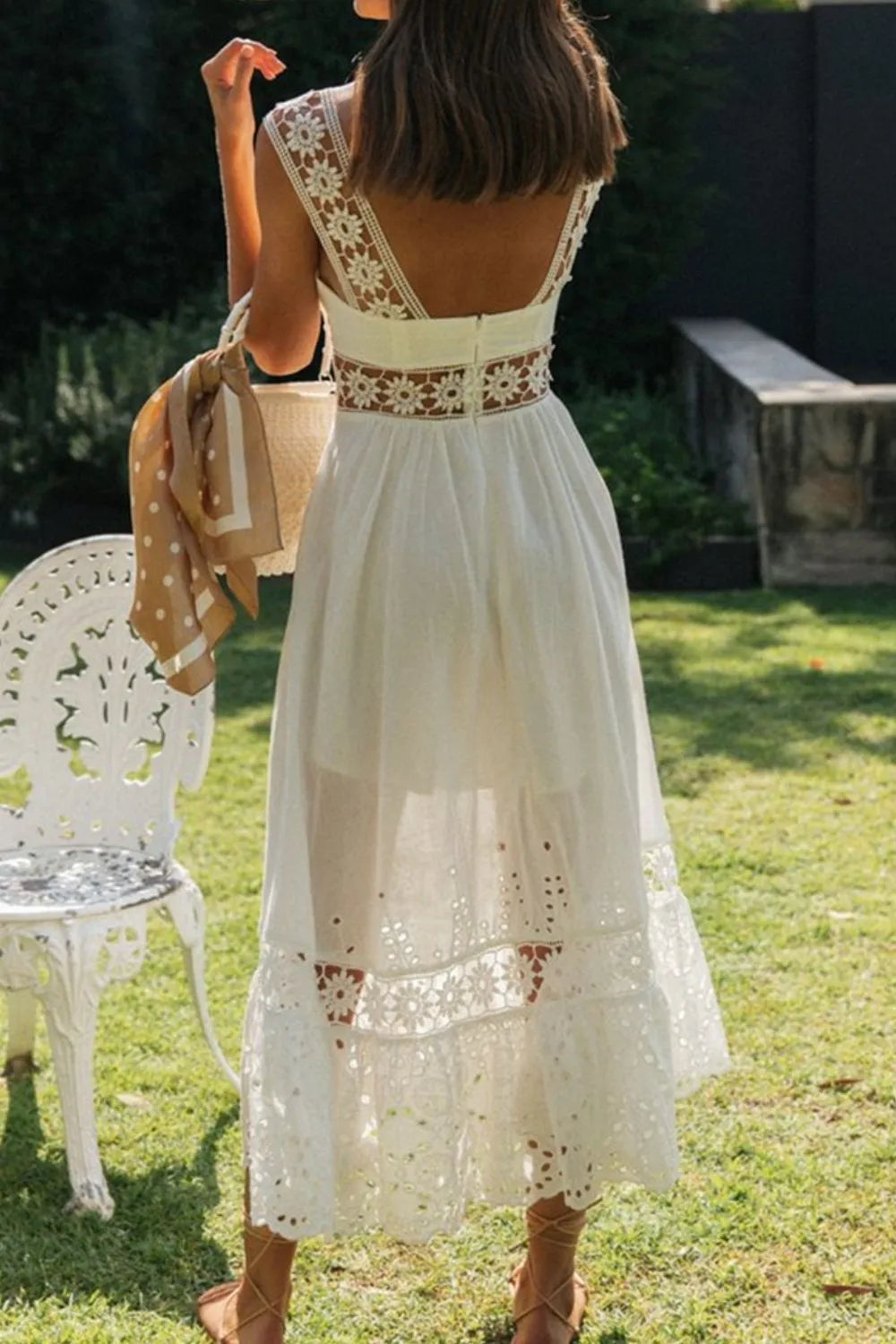 Lace Detail Square Neck Midi Cami Dress