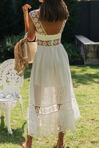 Lace Detail Square Neck Midi Cami Dress