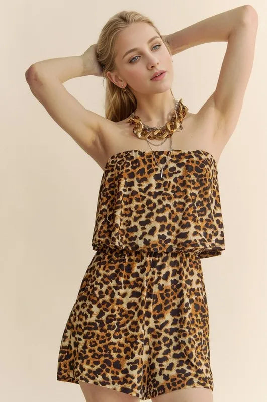 Davi & Dani Leopard Animal Print Tube Romper
