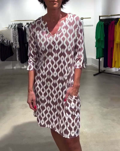 Jacqueline - Bedruckt Mittellang Hoch Hals Kleid