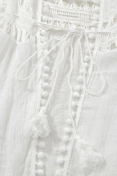 Pom Pom Trim Drawstring Waist Cover-Up
