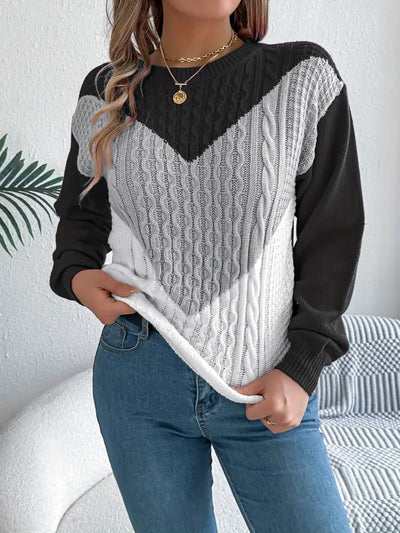 ELEGANTER FARBBLOCK RUNDHALS-PULLOVER | MODERNER STIL, KOMFORTABEL, VIELSEITIG